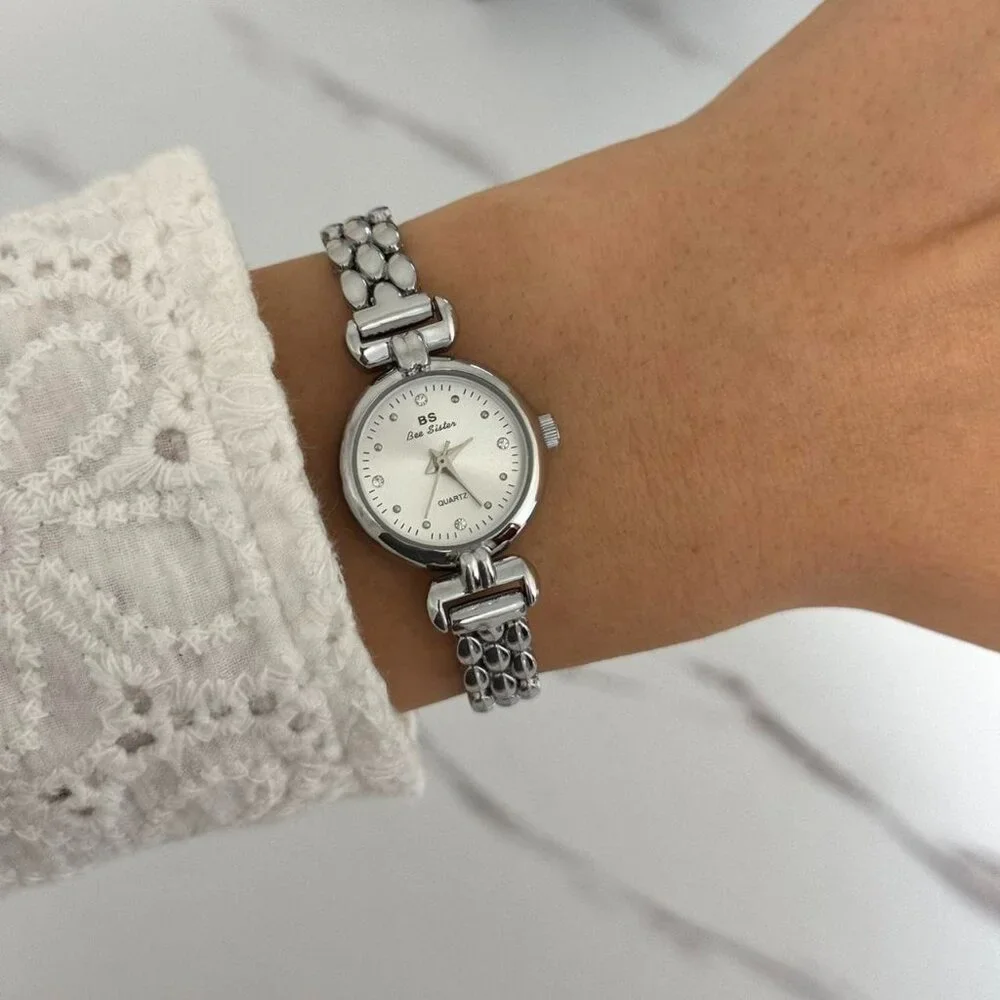 Sku:0176 cute‎ vintage inspired silver watch bracelet stainless steel + gift bag